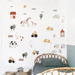 Boho Cartoon Cute Cows Farm Animal Car Watercolor Vinyl Wall Sticker Removable Decals Kids Nursery Baby Bedroom Home Decoration