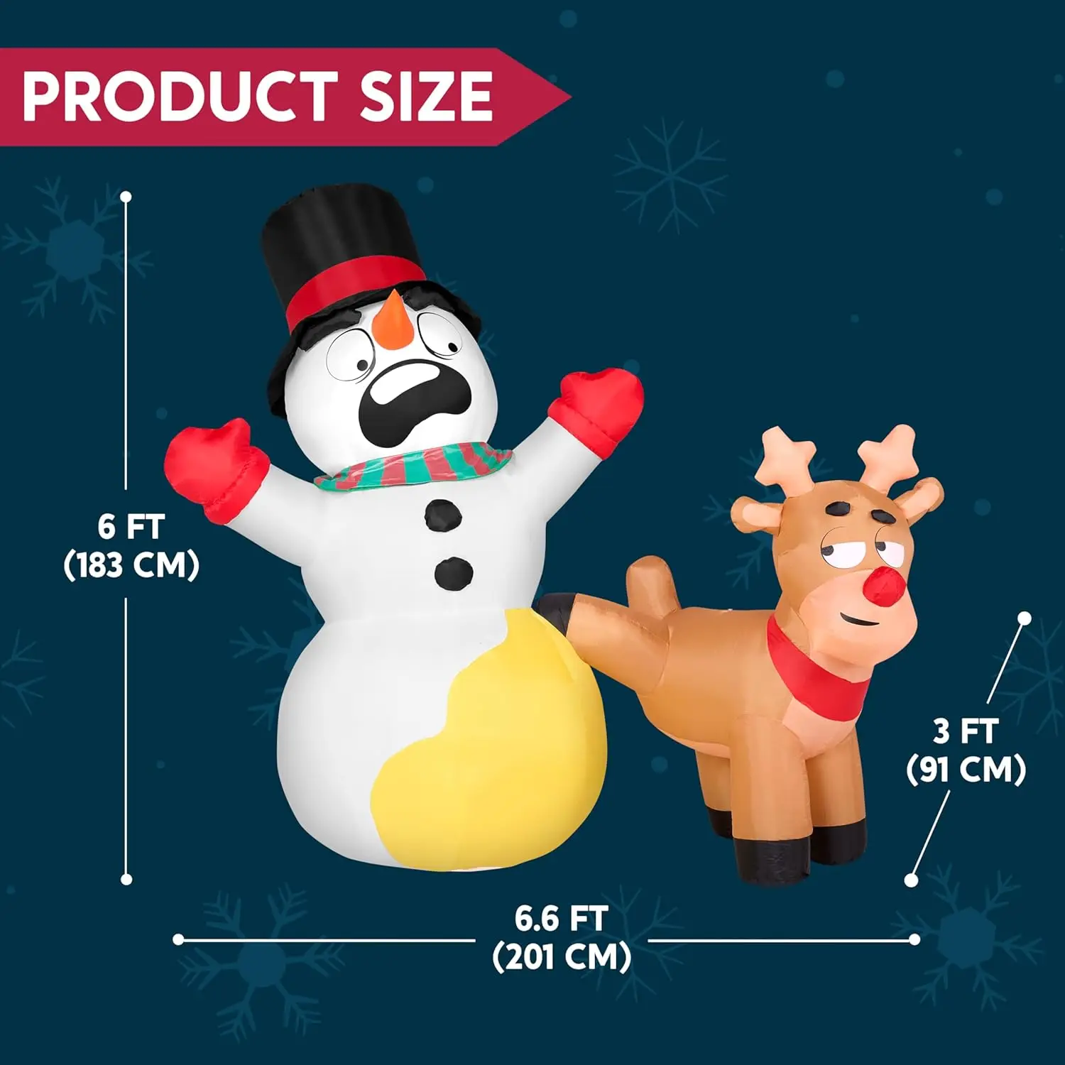 JOYFY 6.6 قدم طويل عيد الميلاد نفخ الديكور الرنة التبول على ثلج مع المصابيح المدمجة لعيد الميلاد حفلة ساحة حديقة ديكور