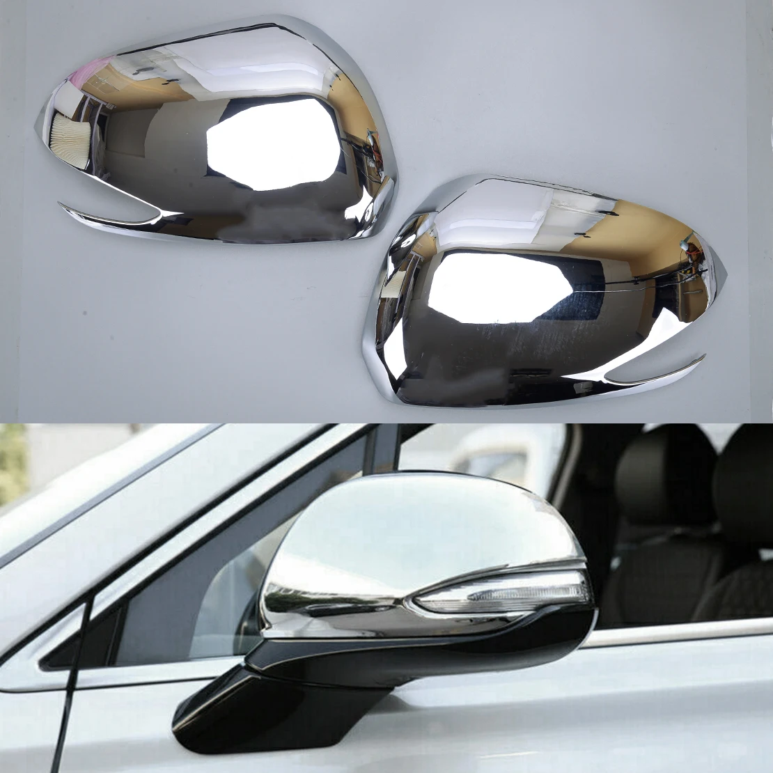 

1 Pair Car Left Right Side Rear View Mirror Cover Trim Cap Fit for Hyundai Santa Fe 2019 2020 2021 2022 Silver Chrome ABS