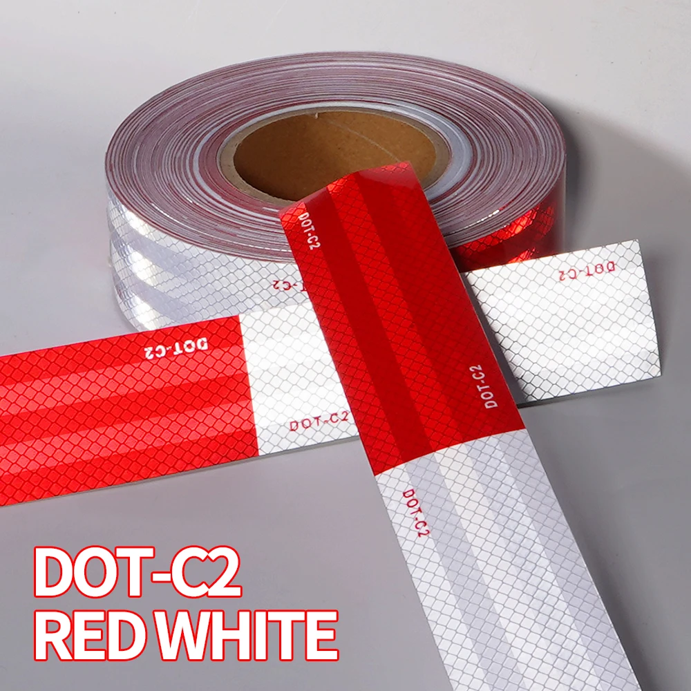 50mm DOT-C2 Outdoor Waterproof Reflective Tape Strong Adhesive Stickers Red White Conspicuity for Vehicles Trailers Boats Signs