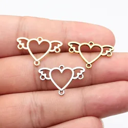 WYSIWYG 10pcs 24x16mm 3 Colors Wing Heart Earring Connector Pendants Earring Connector Pendants Charm Earring Findings