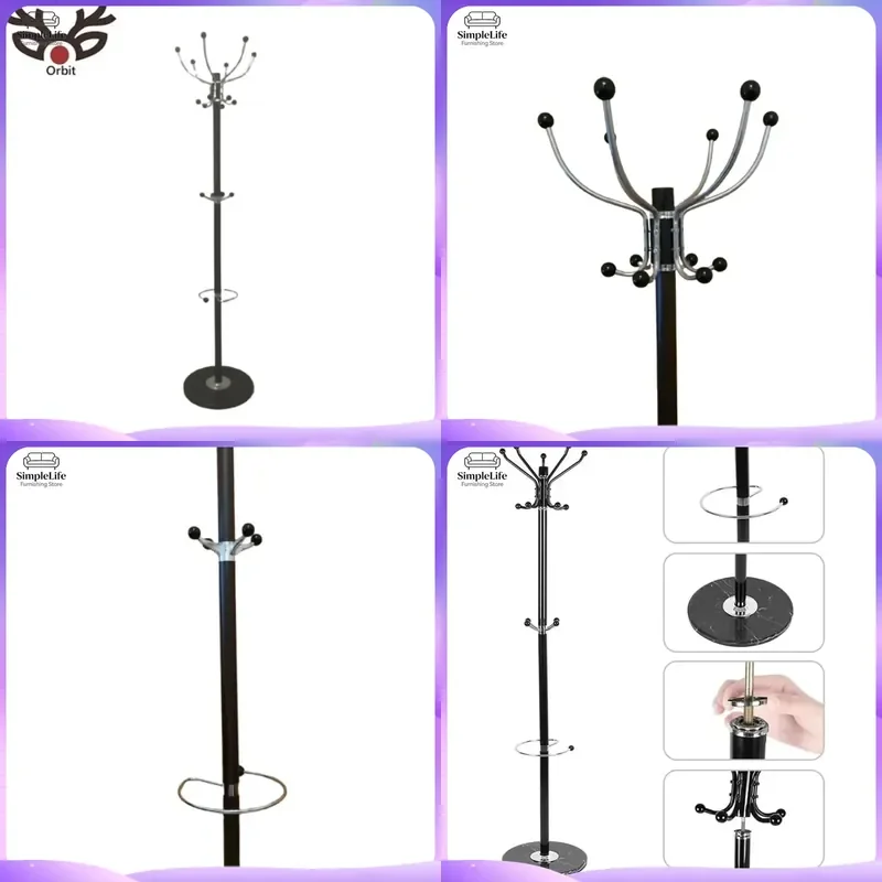 Modern Vertical Coat Rack Metal Tube Marble Base Freestanding Clothes Hat Stand Storage Organizer for Living Room Entryway