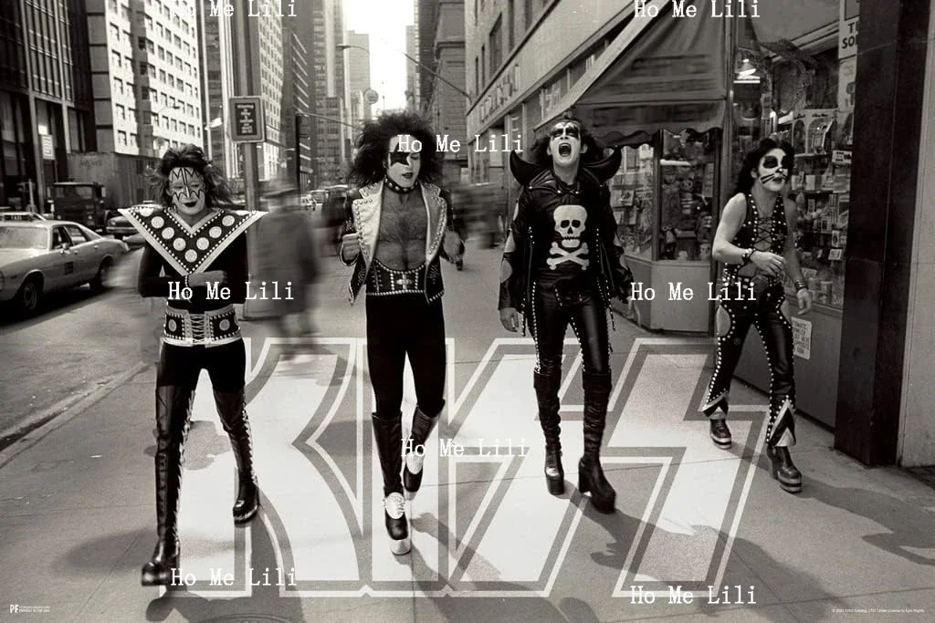 Kiss Poster New York City Sidewalk Photo Band Music Merch 1970s Retro Cool Wall Decor Art Print Tin Sign