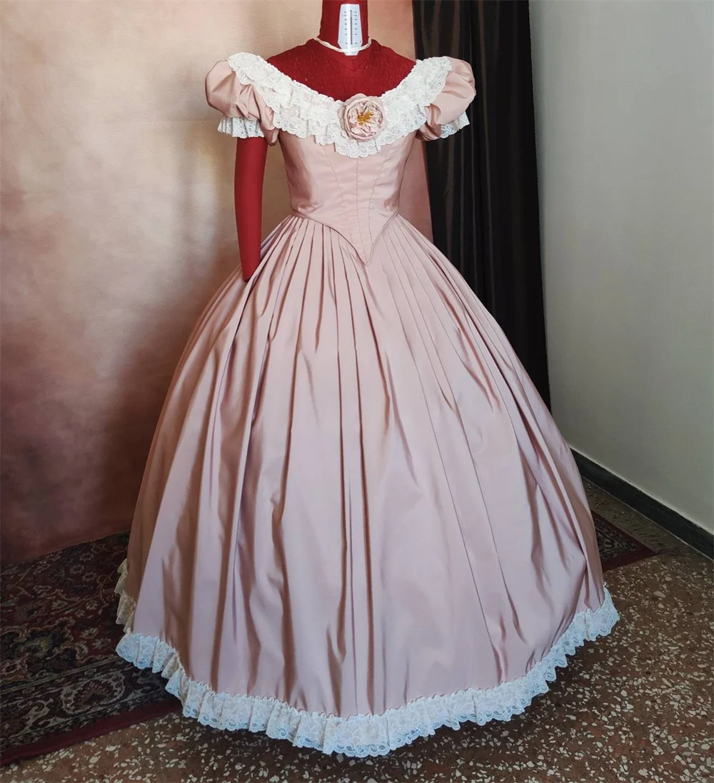 1860s Victorian Civil War Scarlett Costume Pink Taffeta Princess Dress Vintage Southern Belle Costume Ball Gown Wedding Dress