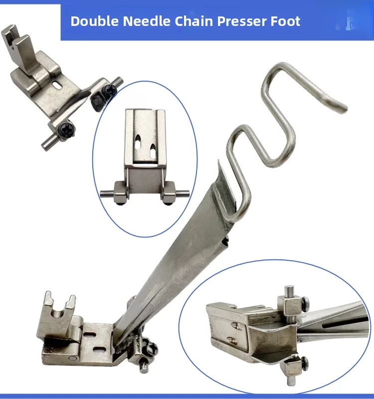 

Adjustable Chain Stitch hine Double Needle Lo Chain Carriage Tape Guiding Band Cylinder Pulling Stop Gauge Foot