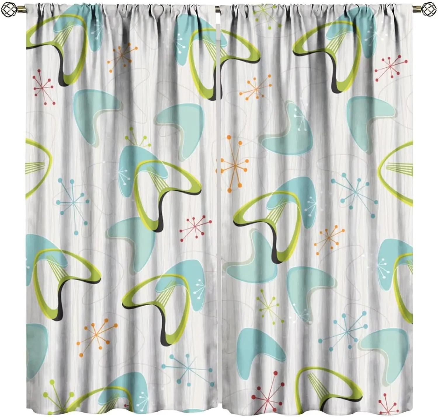 Mid Century Curtains Abstract Vintage Boho Colorful Geometrics Atomic Science Aesthetic Art Window Drapes for Kids Boys Girls