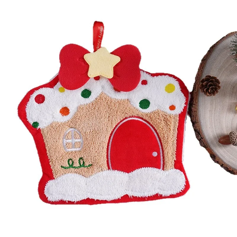 1/2/4Pcs Christmas Handtowel Elk Santa Tree Pattern Cleaning Cloth Plush Towel Set Absorbent Hanging Wipe Towel Set Xmas Decor