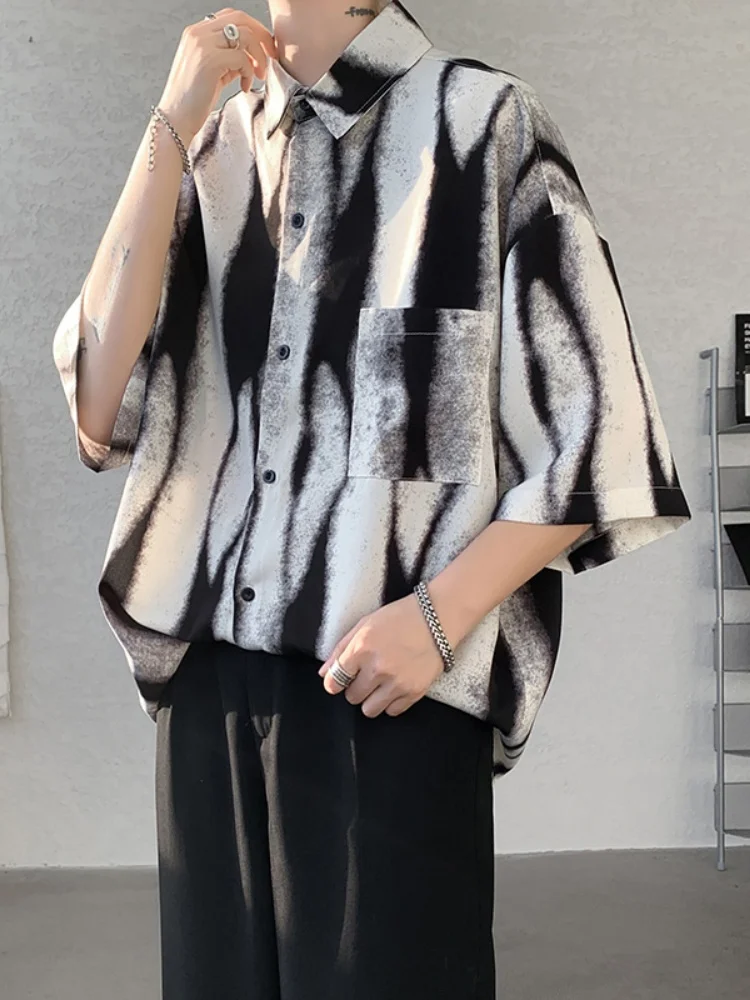 

Мужская летняя тонкая повседневная свободная рубашка с коротким рукавом в стиле тай-дай, винтажная японская рубашка на пуговицах