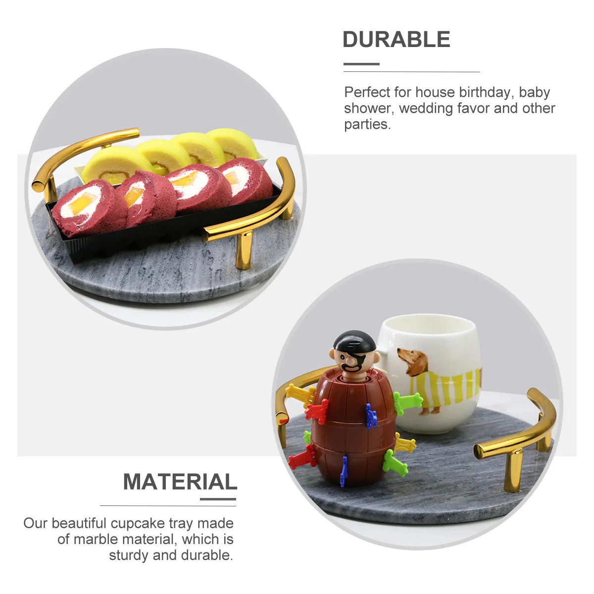 

Luxury Marble Tray Smooth Surface Cake Display Cupcake Dessert Party Plate Handle Marble Tray Cake Display Plate