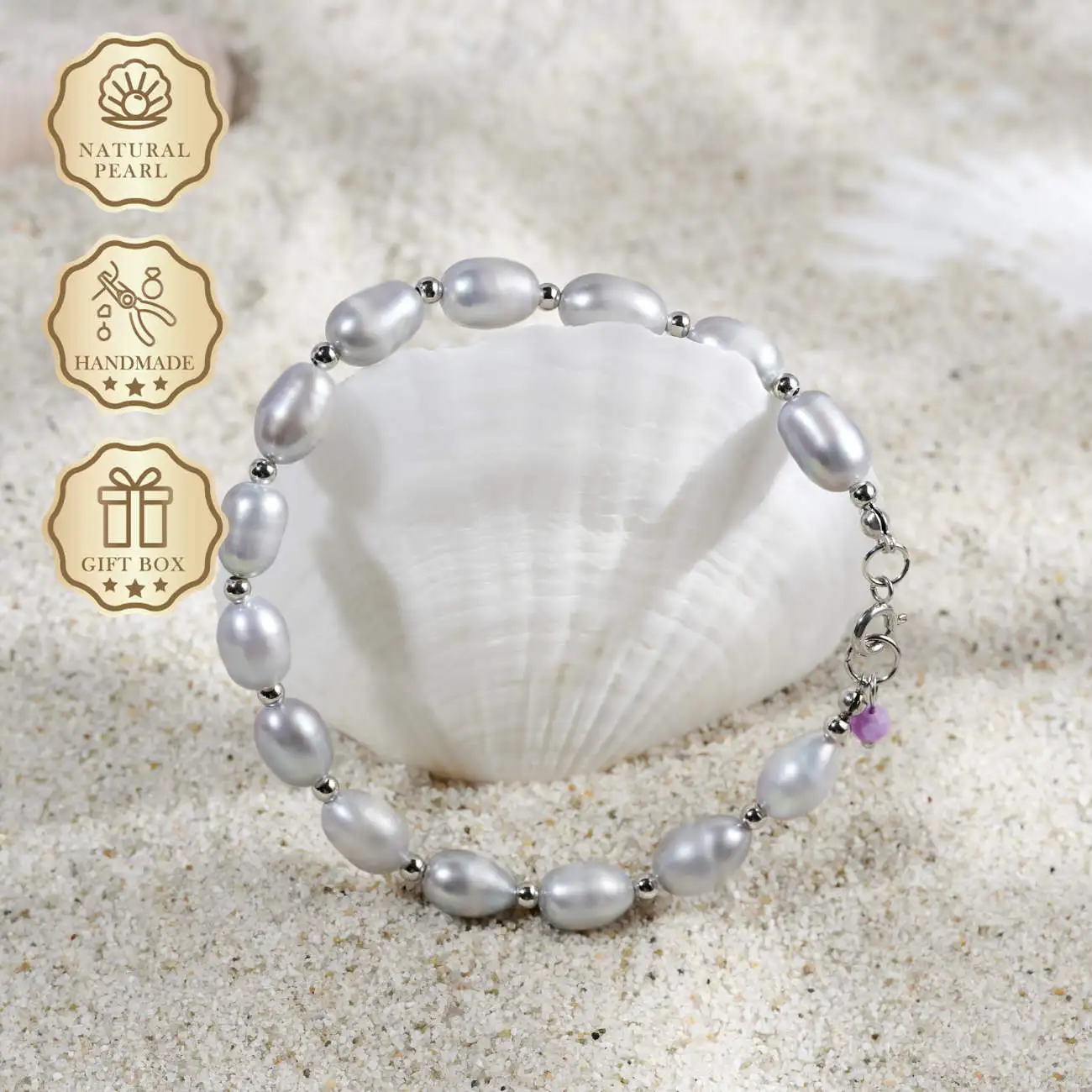 

MYSOYA Gray Rice Freshwater Pearl Bracelet 7–8mm, Gift Box, Ideal Birthday & Anniversary Gift