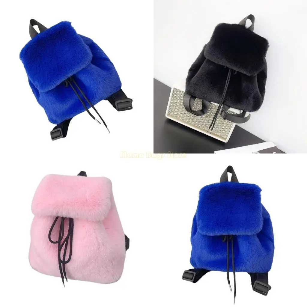 

X90D Fashion Forward Plush Furry Drawstring Backpack for Womens Winter Wardrobes
