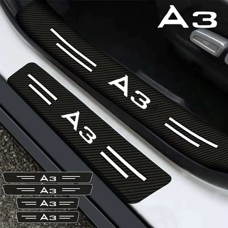 Car Door Sill Protector Sticker Carbon Fiber Threshold Strip For Audi A3 Logo Rear Trunk Bumper Guards Decorative Accessories
