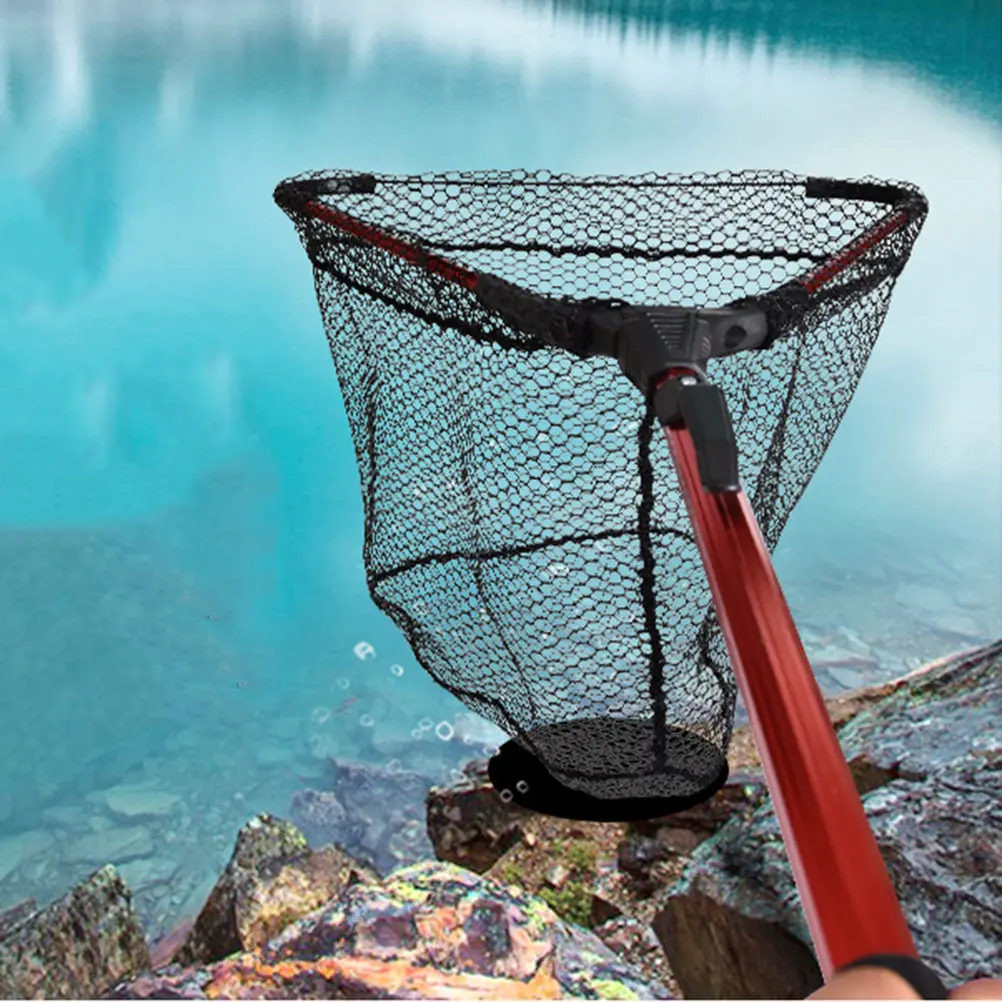 Triangle Folding Landing Net High Density Nylon Hexagonal Fabric Extendable Aluminum Handle Waterproof Non-Absorbent Fish Safe