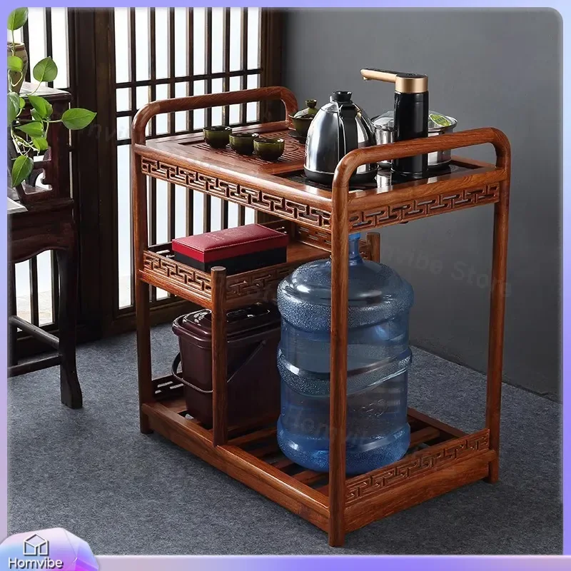 for Hedgehog Red Sandalwood Tea Table with Induction Cooker Solid Wood Tea Tray Water Wheel Universal Wheels Household Tea