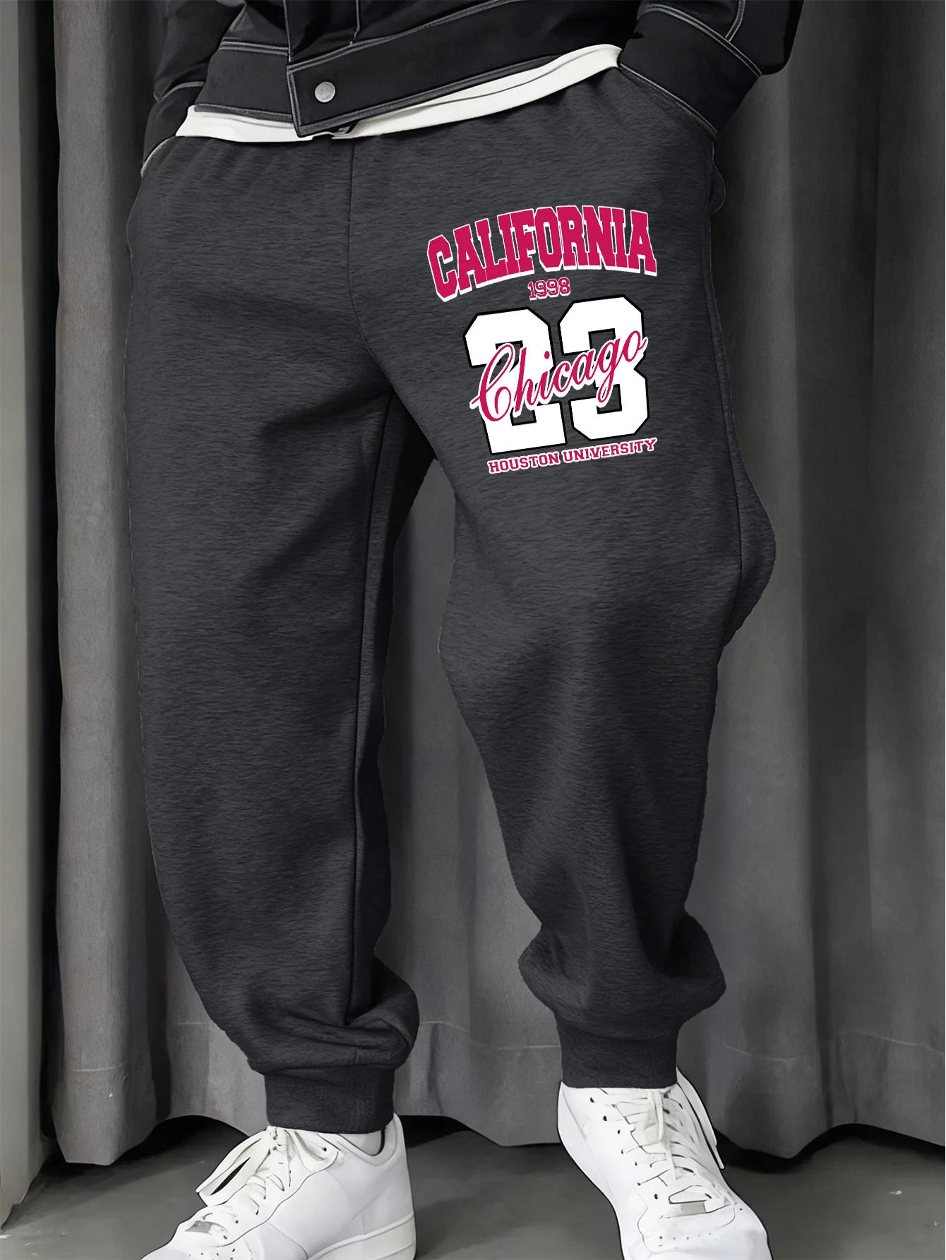 California Chicago Houston University Stampa Pantaloni da jogging da uomo Pantaloni sportivi Hip Hop Tasca Autunno Pantaloni lunghi Harajuku Abiti in pile
