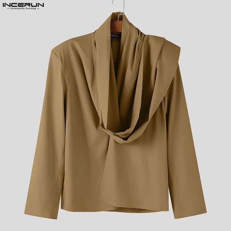 

INCERUN Men Blazer Solid Lapel Long Sleeve Shawl Casual Male Suit Streetwear Loose Fashion Thin Coats Men Irregular Blazer S-5XL
