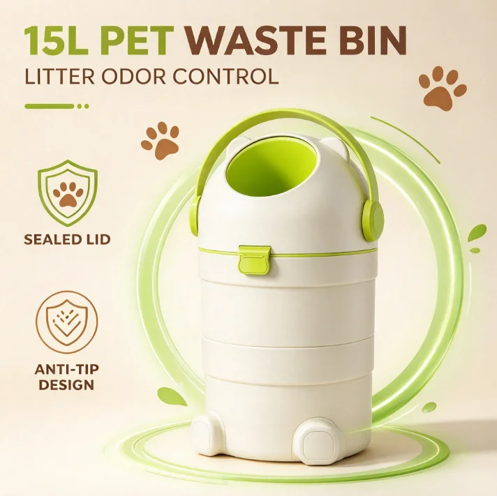 Pet Cat Litter Disposal Pail 15L Odor Lock Waste Bin Enclosed Deodorizer Proof Bucket Sealed Scoop Container Large Capacity Mult