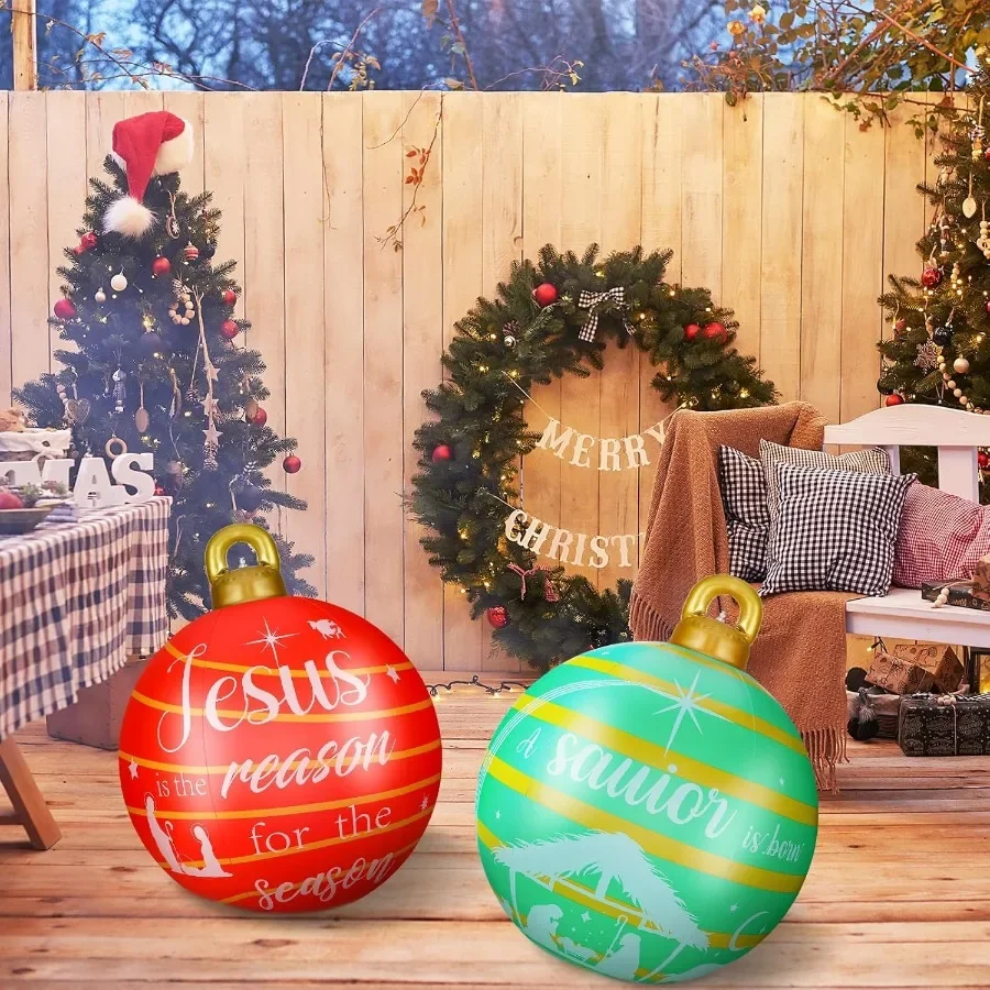 2 قطع 32 بوصة العملاق البلاستيكية نفخ عيد الميلاد زينت الكرة الحلي للخارجية عطلة زينة كبيرة عيد الميلاد ضربة الكرة D