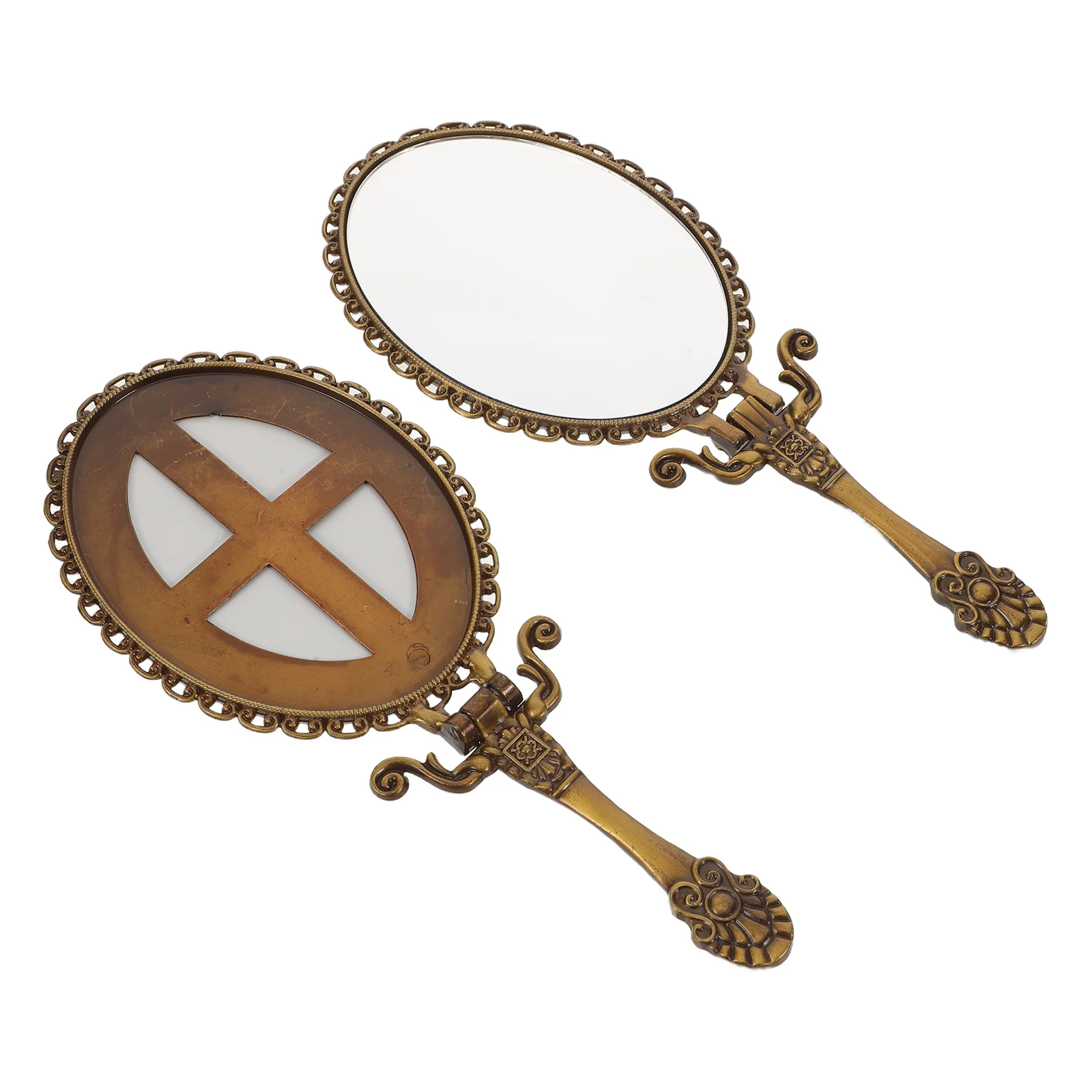 2 Stück Vintage-Handspiegel mit Griff, klare Reflexion, tragbarer Klappspiegel für Reisen, Make-up, Handspiegel mit Griff