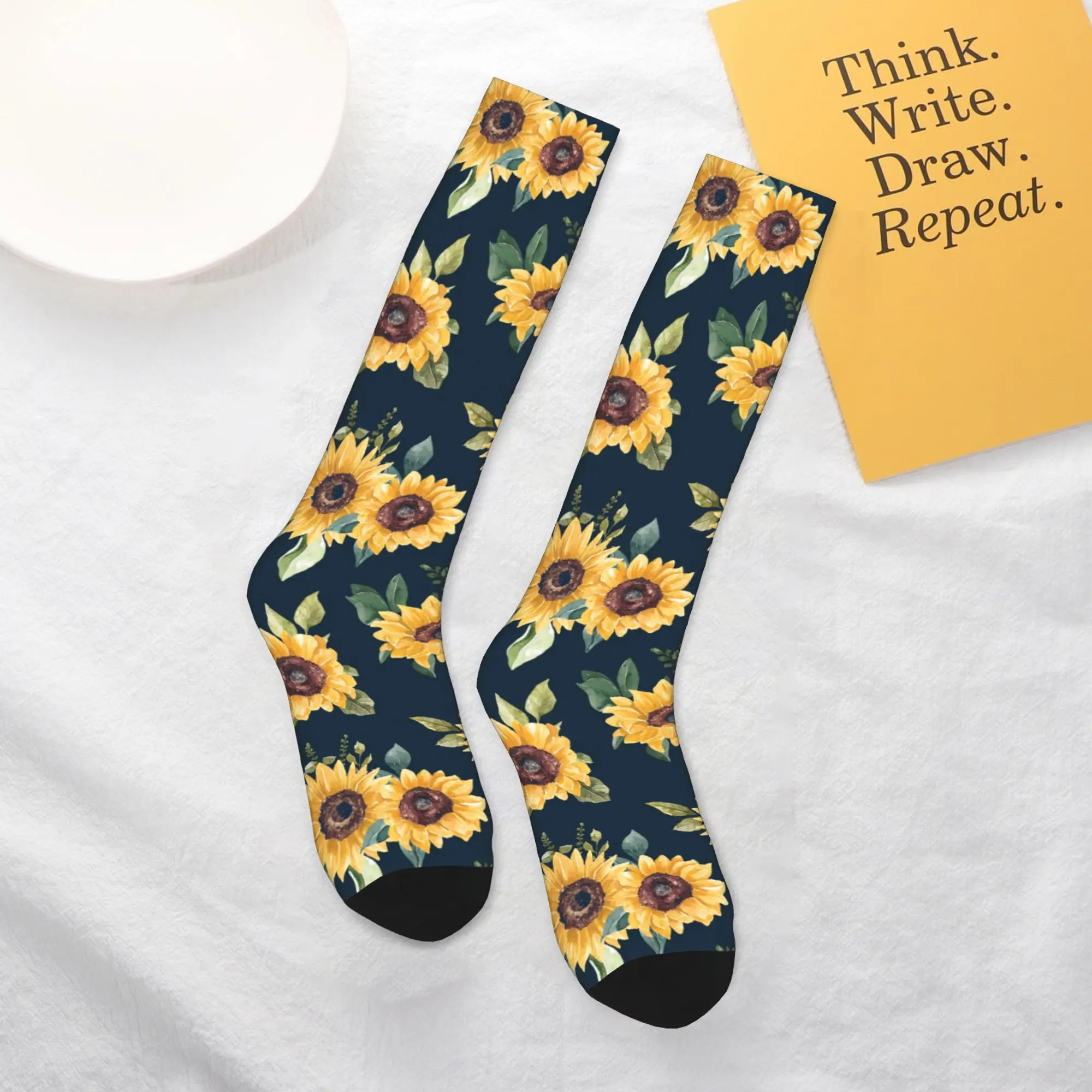 

Всесезонные чулки для экипажа, осенние носки с цветочным принтом подсолнечника, забавные длинные носки в стиле Харадзюку в стиле хип-хоп, аксессуары для мужчин и женщин