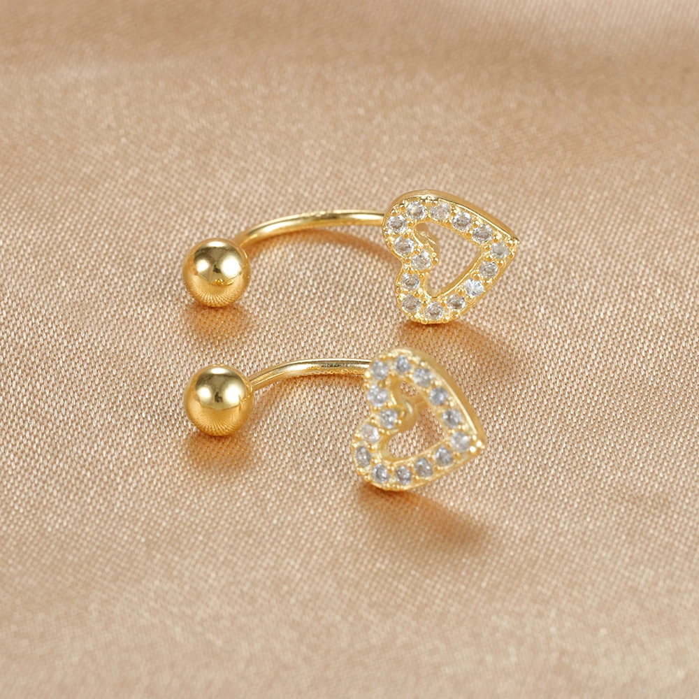 2PCS Fashion Stainless Steel U-shape Earring for Women Mini Crystal Unusual Hollow Heart Stud Earring Cartilage Piercing Jewelry