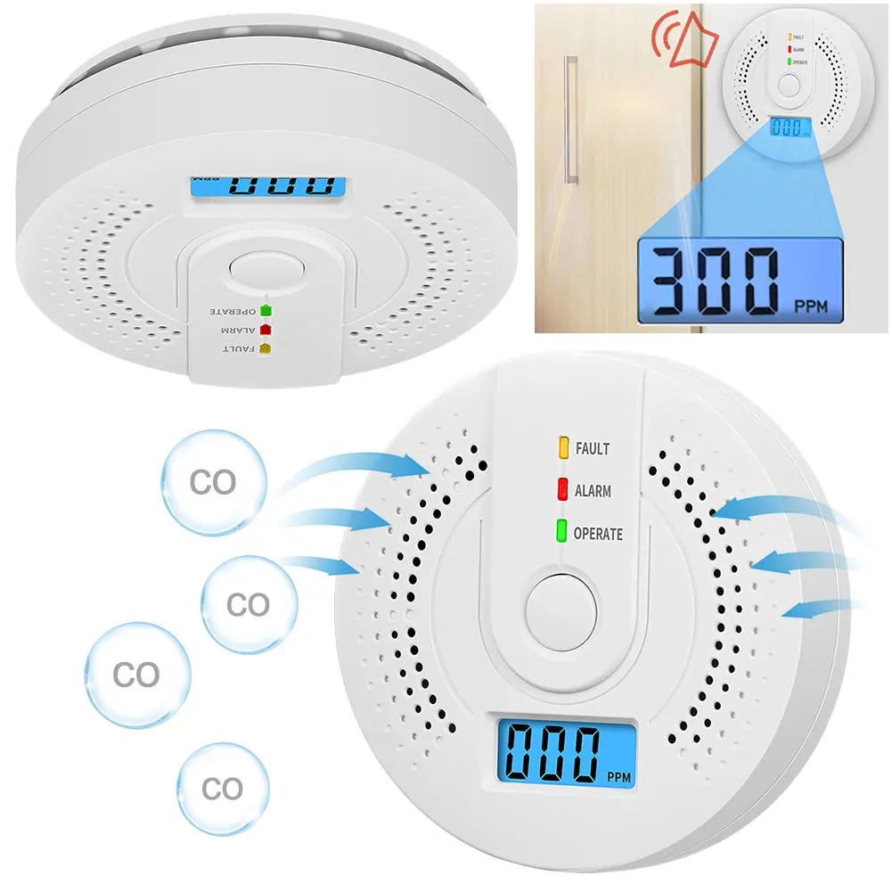 Carbon Monoxide Detector Carbon Monoxide Alarm Battery Powered CO Warning Alarm Portable Wireless CO Alarm for Home Warehouse