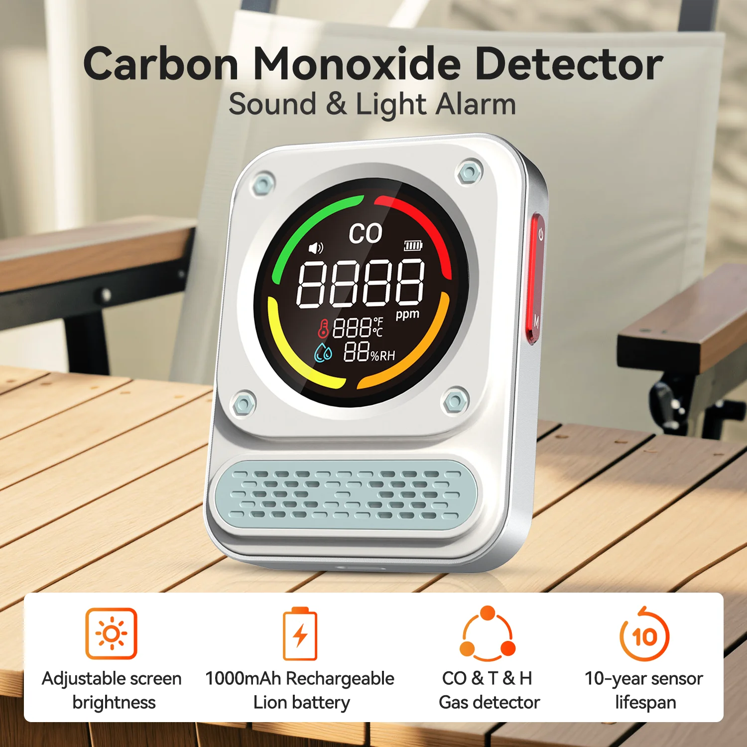 Portable Carbon Monoxide Detector, 3-in-1 Rechargeble CO detector with Audible & Visual Alerts for Travel & Camping, CO Meter fo