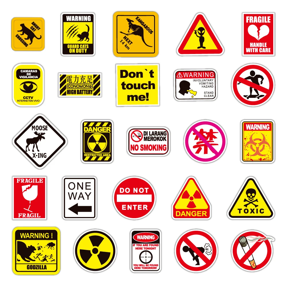 50/100pcs Cartoon Warning Stickers Danger Banning Skateboard Guitar Laptop Motorcycle Car Classic Toy Cool Decals Sticker