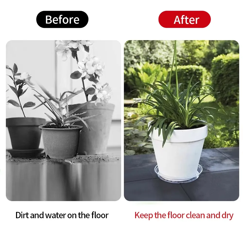 قاعدة وعاء النباتات البستانية الشفافة المضادة للانزلاق وعاء منزلي دائري مقاوم للماء تخزين المياه البلاستيكية وصمة عار #4