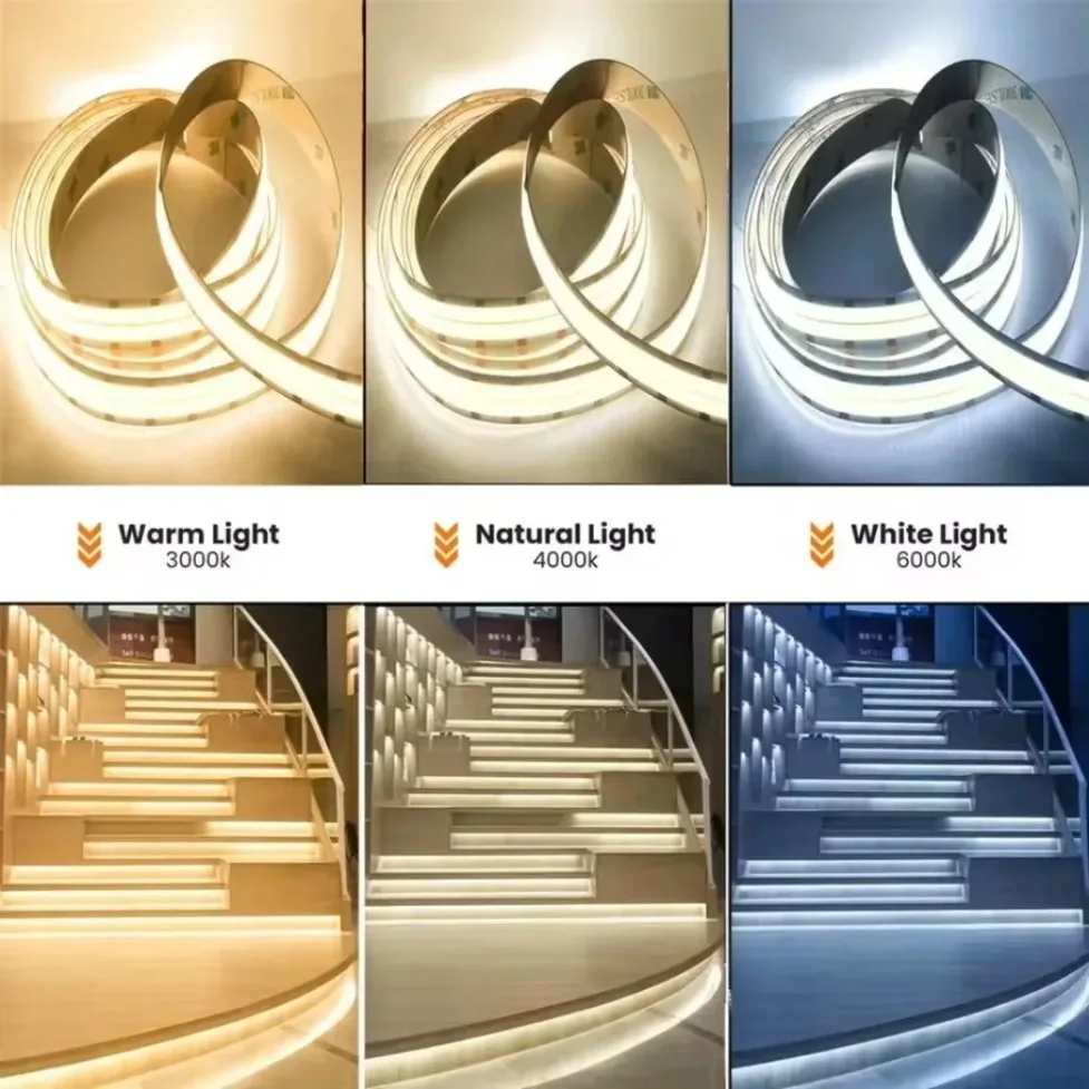 DC24V Double Row COB LED Strip 600LEDs/M 2000lm per Meter Dimmable High Bright Flexible Tape 3000K/4000K/6000K for Bedroom Decor
