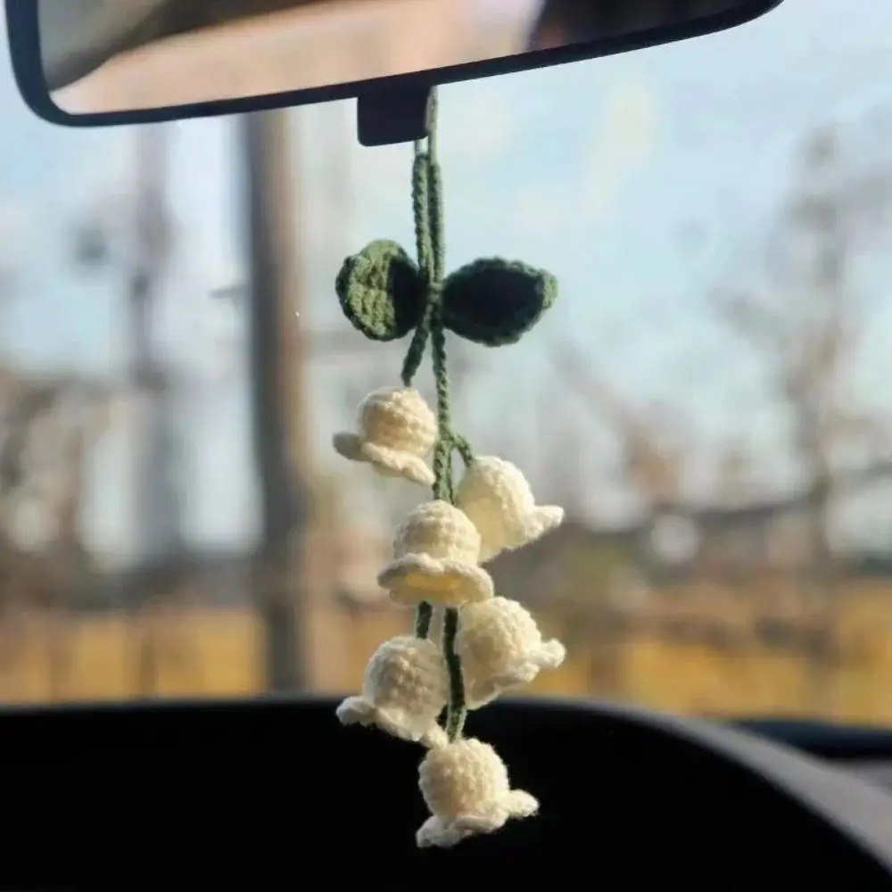 Creative Hand Knitted Car Pendant Simple Handmade Bellflower Ornaments Cute Hanging Plant For Rear View Mirror