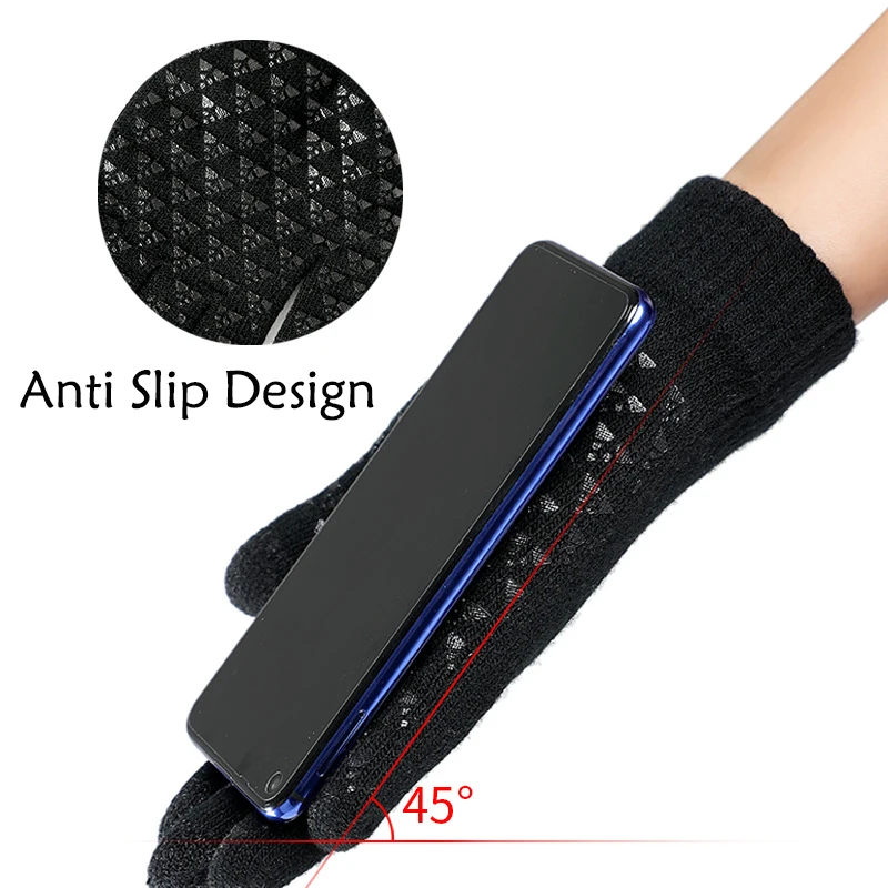 Touchscreen Gloves Winter Warm Anti Slip Knitted Gloves Men Women Plus Fleece Cycling Driving Wool Touch Screen Gloves Mittens