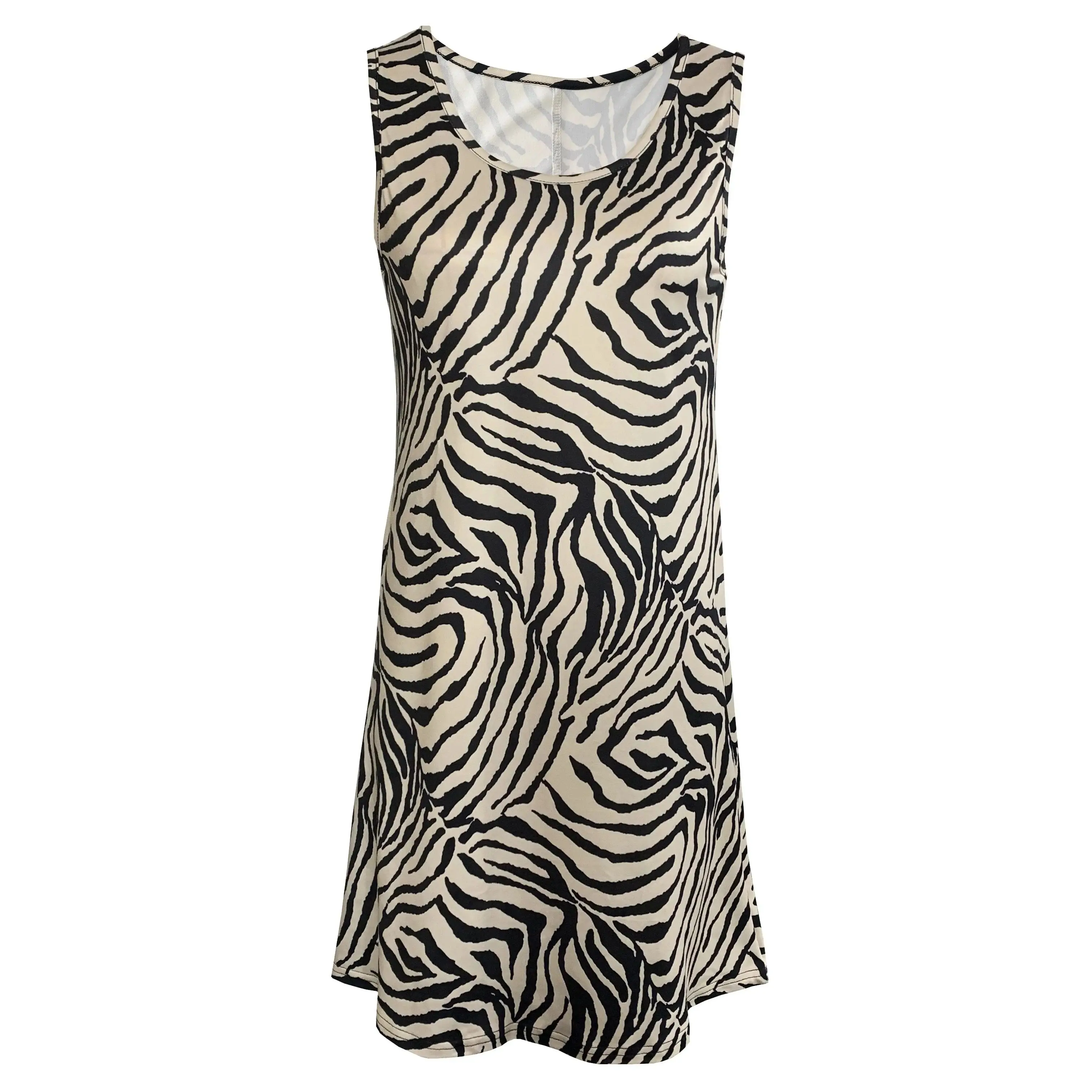 Damen-Trägerkleid mit Zebramuster, ärmellos, Rundhalsausschnitt, Sommer-Sommerkleid, lässiges Urlaubsoutfit, dehnbares Minikleid, Y2k-Kleidung, T-Shirts