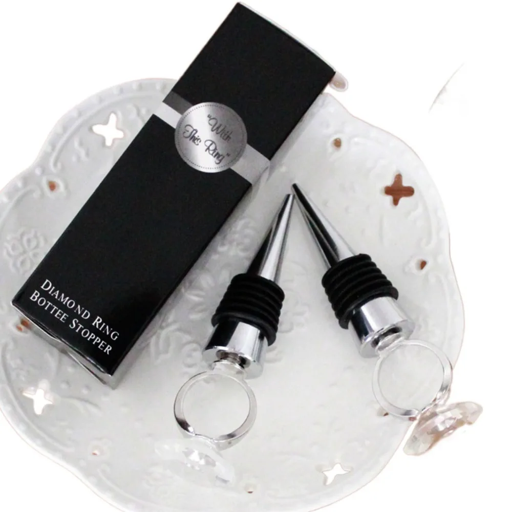 150pcs/lot Home Party Wedding Favors Creative The Diamond Ring Wine Bottle Stopper With Exquisite Packaging