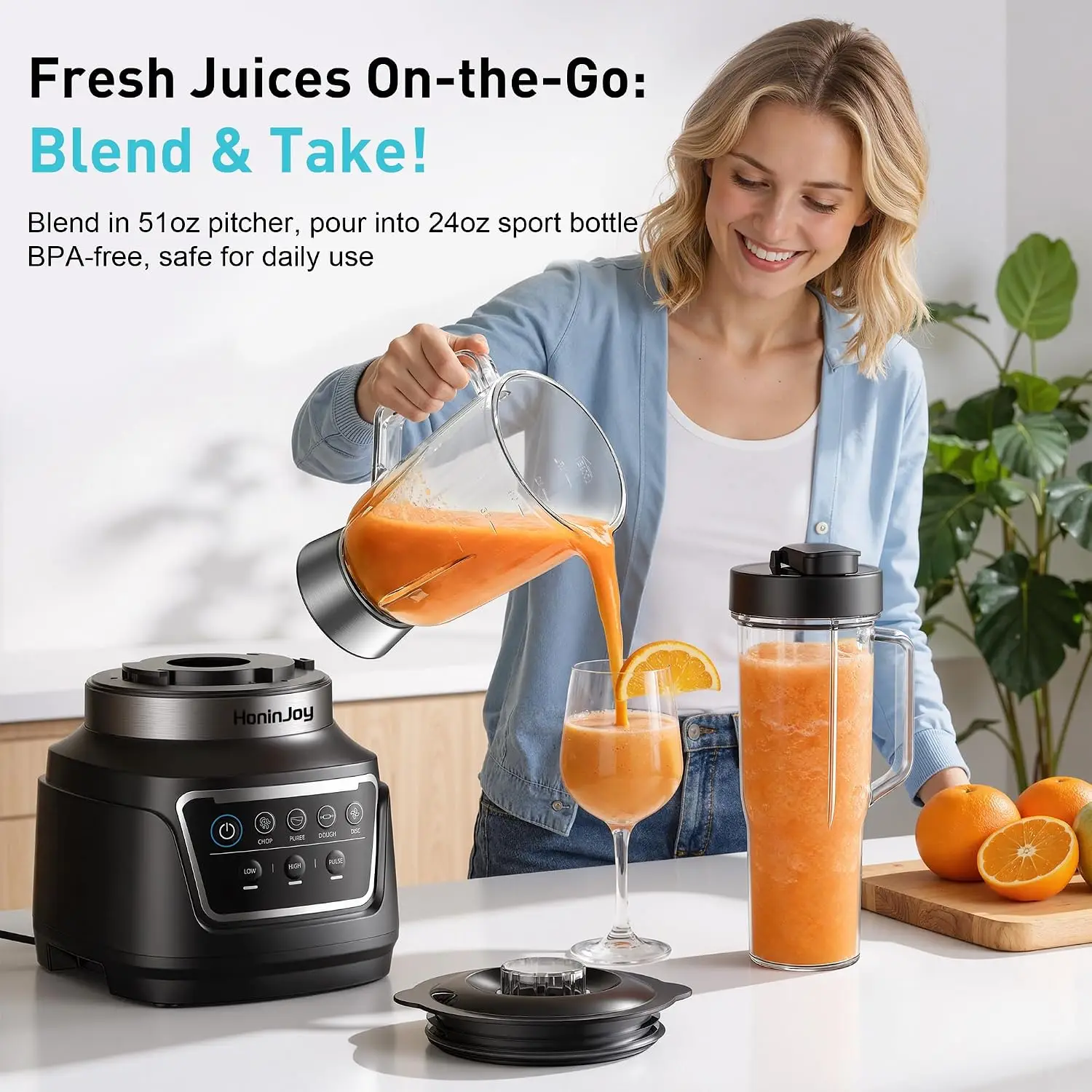 All-in-One Blender & Food Processor, 10-in-1 Professional Blender for Smoothies, Ice Crushing, Dough Making, Chopping, Grinding,