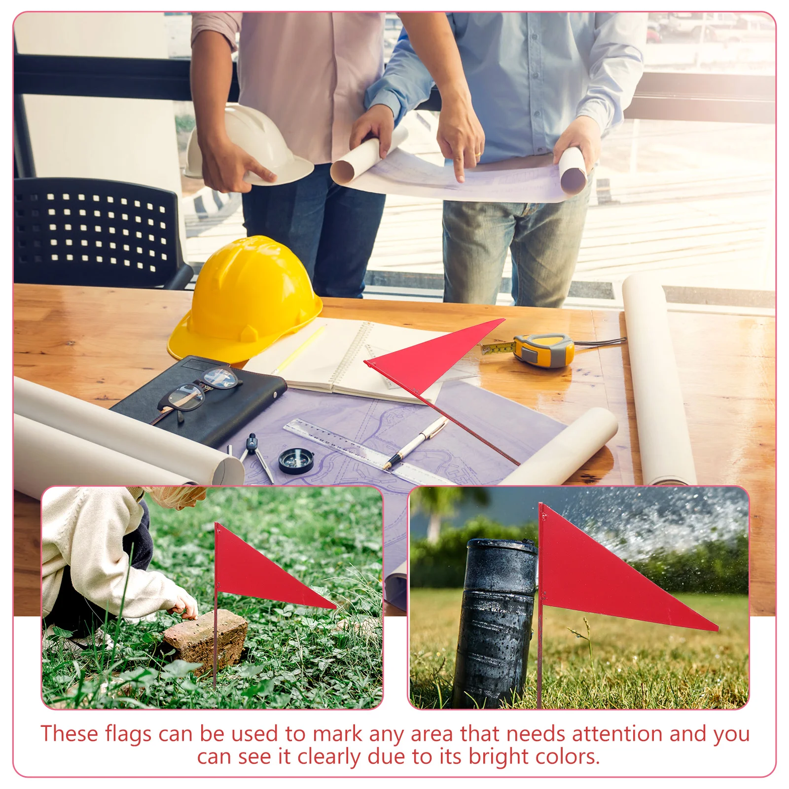 

8pcs Small Iron Flags Sturdy Steel Pole Marking Lawn Red Triangle Survey Construction Durable Yard Dog Training Sprinklers