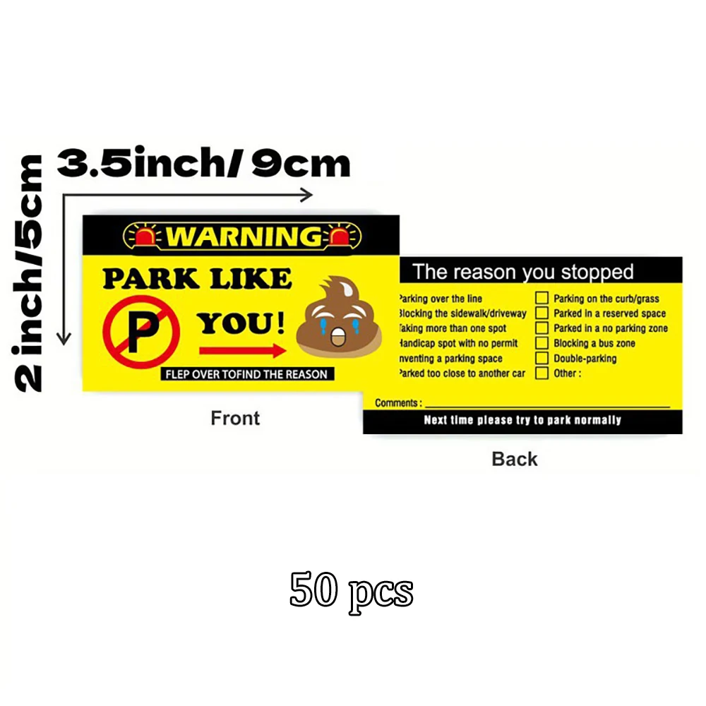 50 Sheets/Pack Prohibition of Parking Cards, Multiple Reasons for Illegal Parking, Warning of Violations in Unauthorized Areas