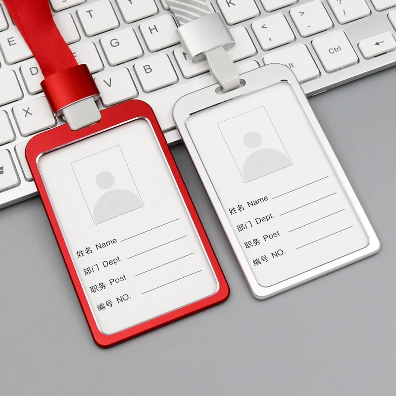 Etiqueta sin empleo de la empresa, soporte de insignia de aleación de aluminio para personal de oficina, tarjeta de identificación, nombre de paso transparente, funda para credenciales de trabajo con cordón