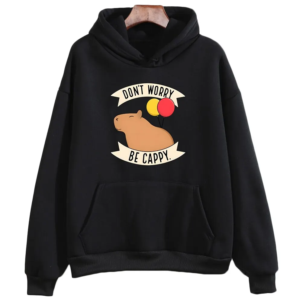 Funny Animals Capybara Hoodie Don't Worry Be Cappy Letter Sweatshirt Girls Cartoon Graphic Tops Unisex Boys Pullovers for Kids