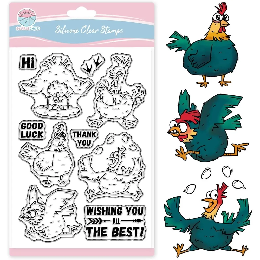 

Прозрачные штампы с мультяшной курицей для изготовления карт, силиконовые штампы с забавными животными и курицей, поздравительные прозрачные штампы, печать для DIY