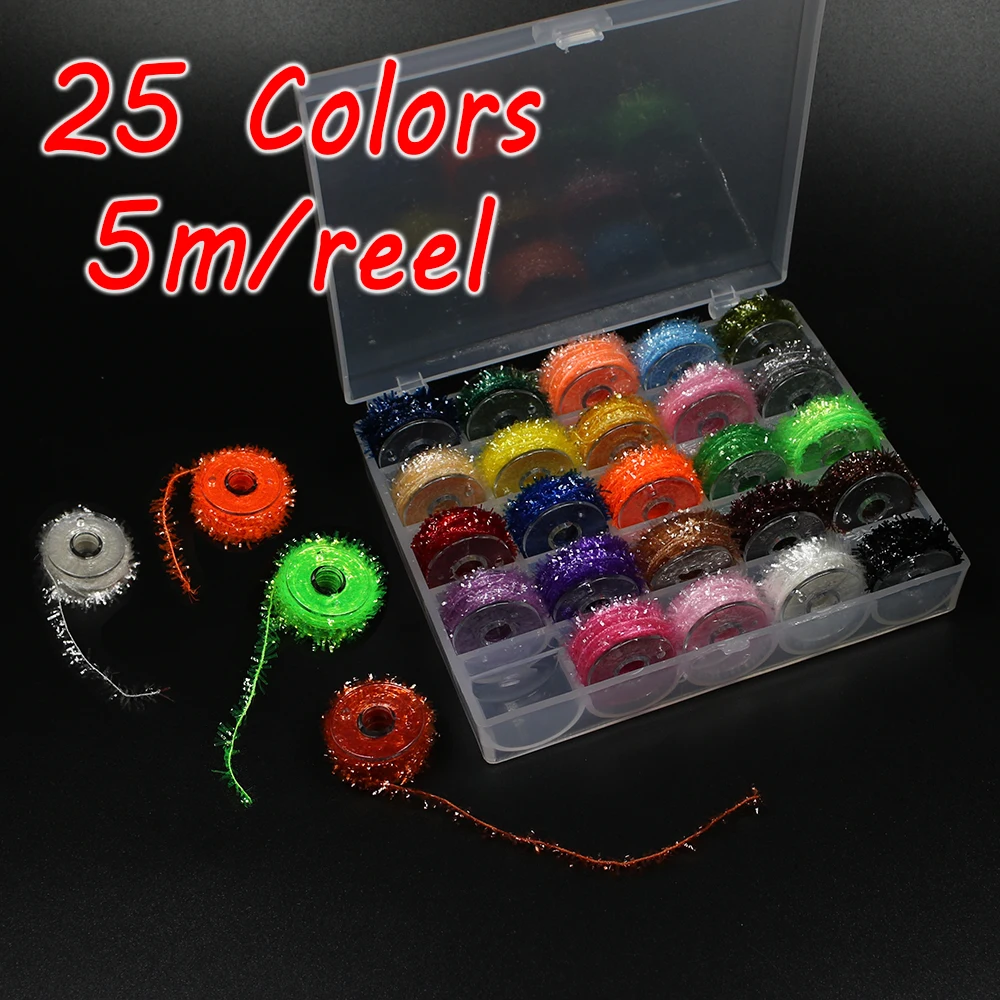 Vtwins 25 Colors Tinsel Chenille Line Crystal Flash Line Fly Fishing Tying Material for Nymphal Bugs Scud