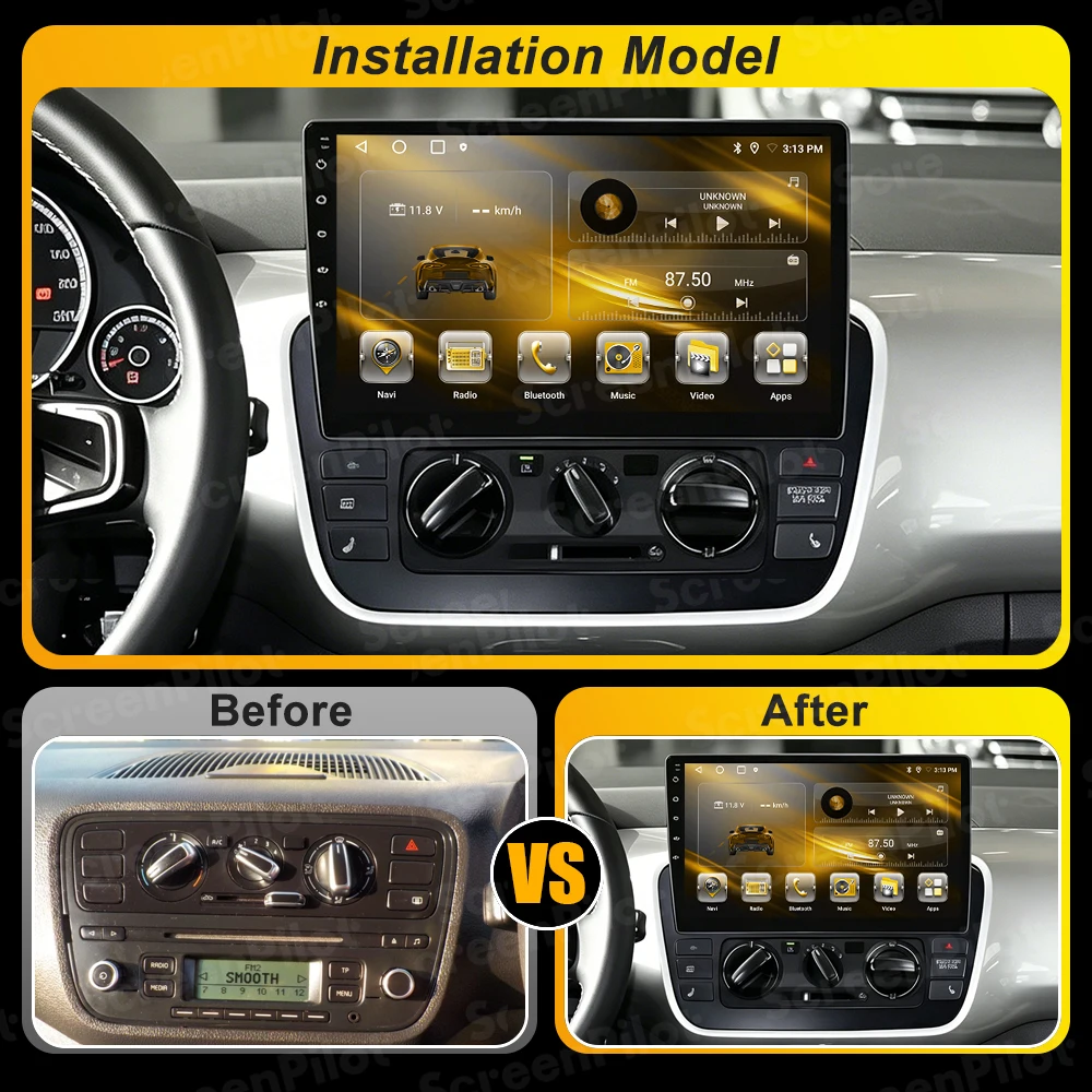 Android 16 For VW Volkswagen UP！2011-2016 Car Radio Stereo Head Unit Multimedia Video Player GPS Navigation 2K QLED 9 Inch RDS 5