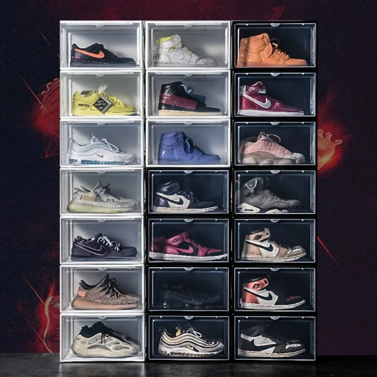 AJ Sneakers Box Hardened Transparent Plastic Shoe Box Stackable Cabinet Storage Boxs High-top Dustproof AJ Shoes Organizers