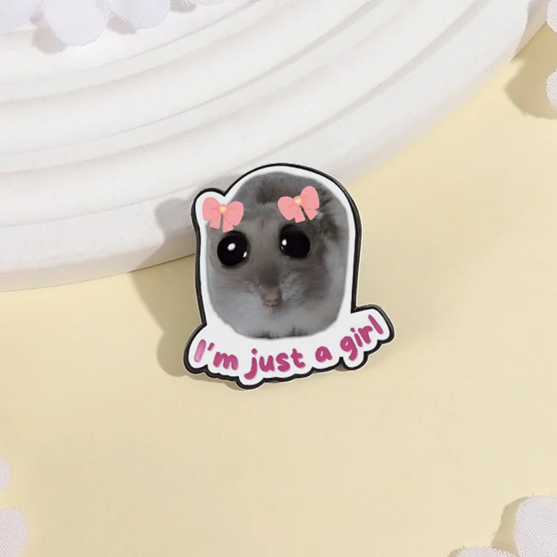 I'm Just A Girl Enamel Pin Cute Hamster Cartoon Anmal UV Print Brooch Lapel Backpack Badge Jewelry Gift for Kids Friends