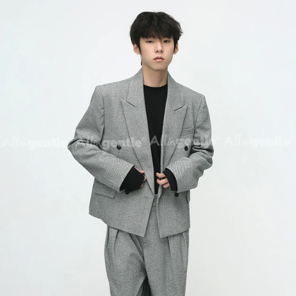 Street Style Mens 2 Piece Suit Loose Fit Double-Breasted Long Sleeve Casual Daily Outfits Set