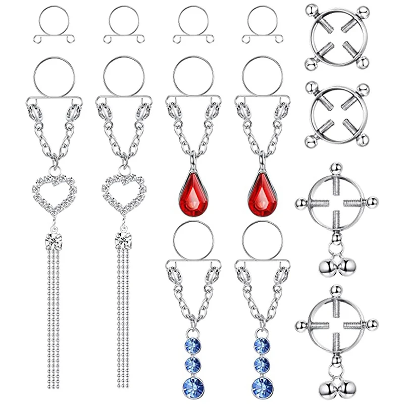 1 زوج جديد وهمية الحلمة الدائري مثير شرابة كريستال عقد بحلية متدلية على شكل فراشة للنساء الفتيات قابل للتعديل فو الحلمة ثقب الجسم مجوهرات