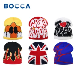 Bocca Beanie Y2K Knitting Hat For Men Women Warm Winter Autumn Letter Cartoon Streetwear Knitting Cap Hip Hop Gorras New Fashion