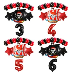 14pcs Pirate Ship Balloons Polka Dot Skull elio Balloon Boy Birthday Party Decoration Baby Shower Halloween Party Decor Globos