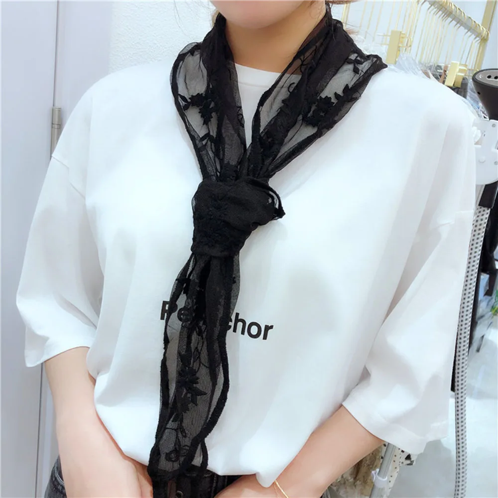 

Women Lace Scarf Shawl Solid Color Head Wrap Bandanas Outdoor Thin Silk Scarf Spring Summer Hair Band Versatile Collar Headband