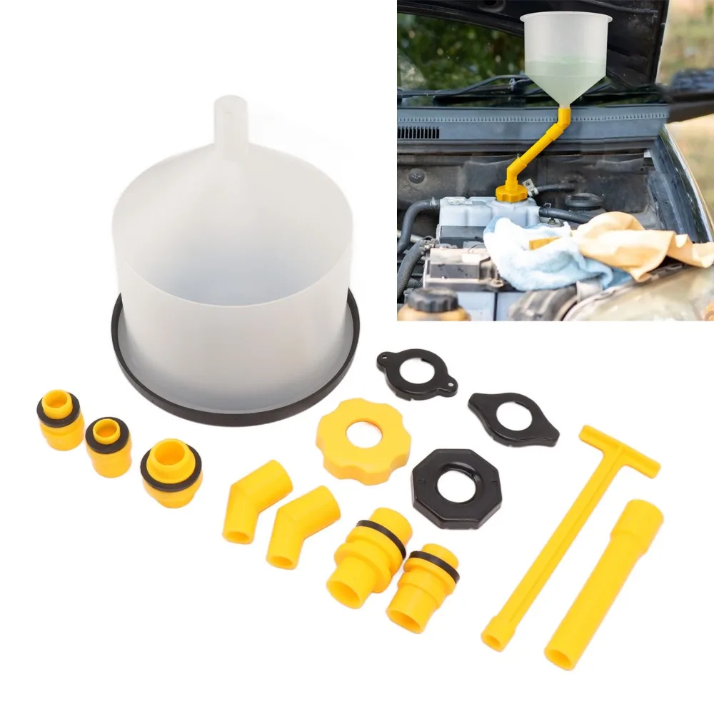 

15Pcs Radiator Coolant Filling Funnel Kit Spill Proof Reinforced Design Universal Cooling System Fill Kit